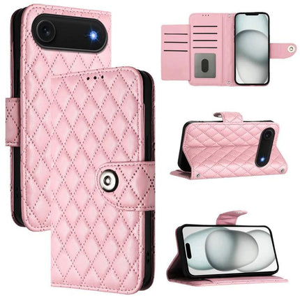 Leather Flip Case With Lanyard For Everyday Phone Use On The Go While You Commute And Run Errands - pink quilted wallet folio with stand and card slots