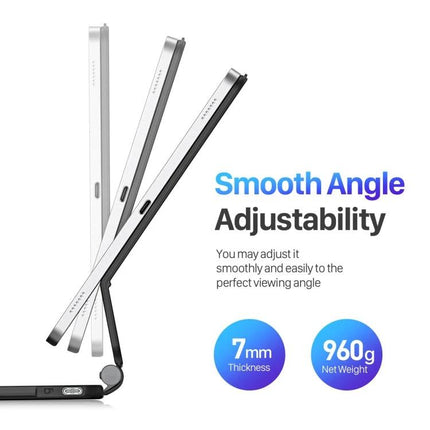 DUX DUCIS MK Series Keyboard Case for Samsung Galaxy Tab S9+ showing adjustable stand angles, slim 7mm profile and 960g net weight