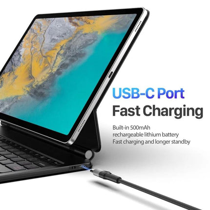 DUX DUCIS MK Series Keyboard Case for Samsung Galaxy Tab S9+ showing USB-C fast charging cable connected to keyboard case with tablet in stand mode