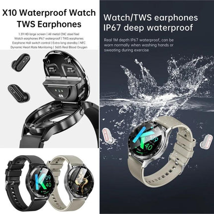 X10 Smart Bracelet for Everyday Connectivity and Wear - waterproof smartwatch with TWS earphones, heart rate and notification tracking