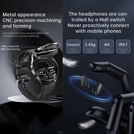 X10 Smart Bracelet for Everyday Connectivity and Wear shown with metal-finish design, Bluetooth earbuds, heart-rate tracking and IP67 water resistance