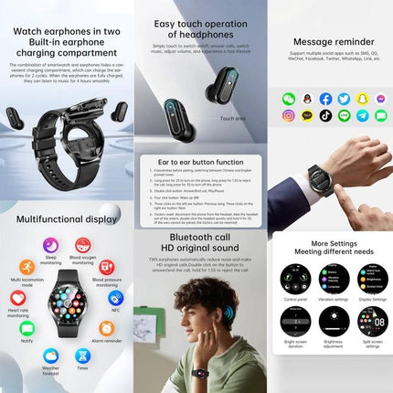 X10 Smart Bracelet for Everyday Connectivity and Wear - black fitness tracker showing notifications, heart monitor, Bluetooth earbuds and touch controls