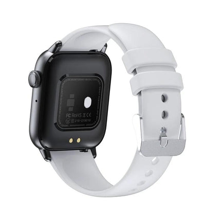 Daily Smart Watch for Everyday Health and Fitness Tracking - white strap watch back view showing heart-rate sensor and charging contacts