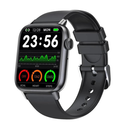 Daily Smart Watch for Everyday Health and Fitness Tracking - black smartwatch showing time, heart rate, steps and activity graphs on wrist
