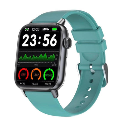 Daily Smart Watch for Everyday Health and Fitness Tracking - teal smartwatch showing time, heart rate, steps and activity graph on wrist display