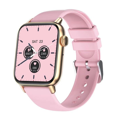 Daily Smart Watch for Everyday Health and Fitness Tracking - pink gold smartwatch showing steps, calories, heart rate and sleep icons on wrist display