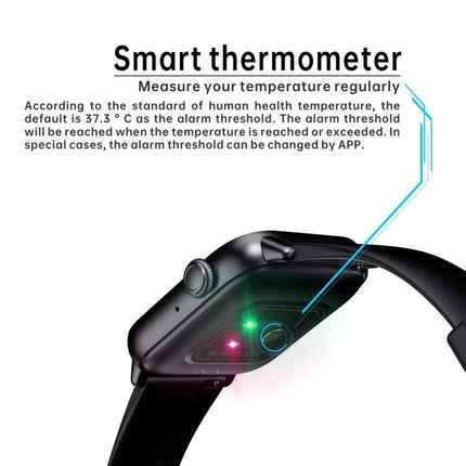 Daily Smart Watch for Everyday Health and Fitness Tracking - sleek black smartwatch showing smart thermometer and heart-rate sensors on wrist