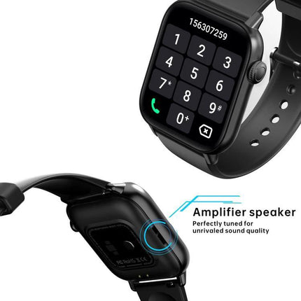 Daily Smart Watch for Everyday Health and Fitness Tracking showing call keypad, heart-rate sensor and amplifier speaker on black band