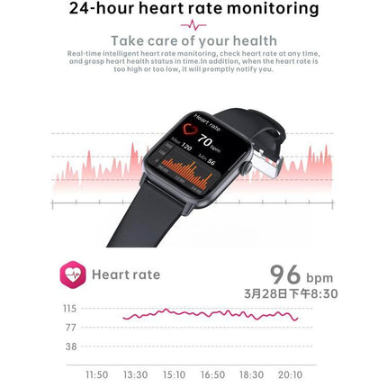 Daily Smart Watch for Everyday Health and Fitness Tracking - black smartwatch displaying 24-hour heart rate monitoring and bpm graph on wrist