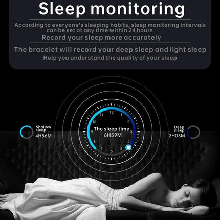 Daily Smart Watch for Everyday Health and Fitness Tracking - sleep monitoring display showing total, deep and shallow sleep duration on wrist device