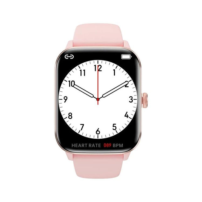 Smart Health Watch for Everyday Fitness and Wellness - pink smartwatch showing analog dial and heart rate 089 BPM for steps, sleep and activity tracking