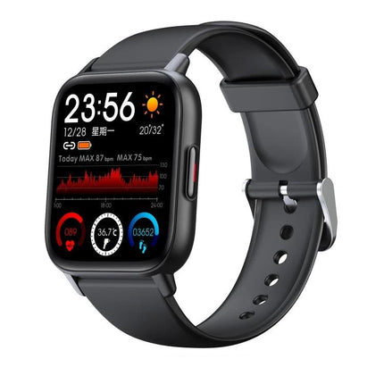 Daily Watch for Tracking Health and Fitness Activities showing black fitness smartwatch with heart rate, steps, sleep and smartphone sync on display