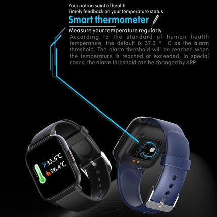 Daily Watch for Tracking Health and Fitness Activities showing smart thermometer, heart rate and sleep monitoring on connected smartphone