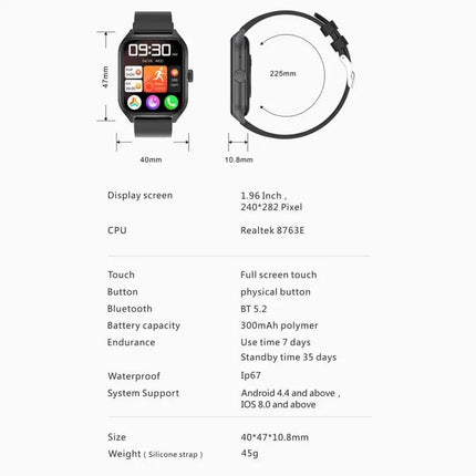 1.96 Inch Smart Sport Watch With Bluetooth Calling