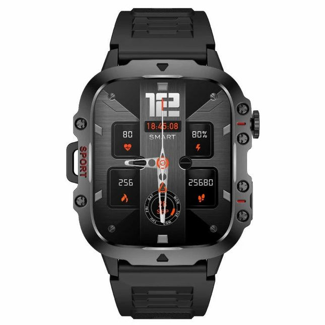 Smart Watch for Everyday Health and Fitness Monitoring - rugged black smartwatch showing heart rate, steps, sleep and activity tracking on display
