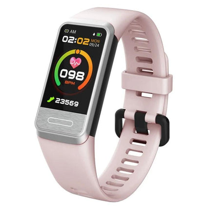 SPOVAN Smart Bracelet for Daily Health and Activity Tracking - pink fitness band showing heart rate, steps and color display