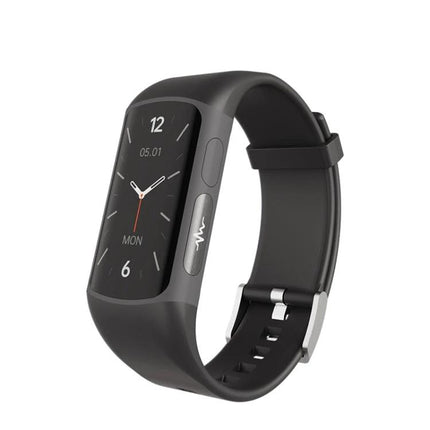 SPOVAN Bracelet for Daily Health and Activity Tracking showing black fitness band with heart rate, step and sleep monitoring display