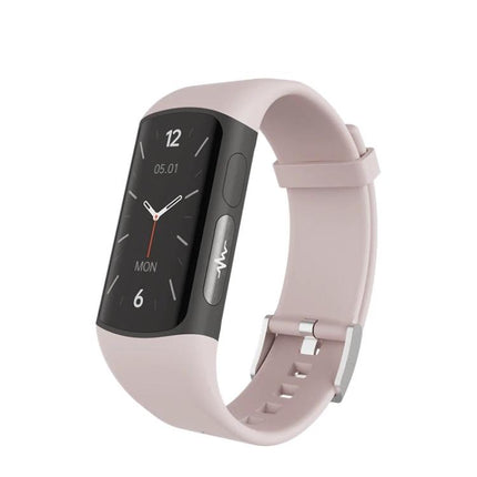 SPOVAN Bracelet for Daily Health and Activity Tracking in pink showing heart rate, step and sleep monitoring with Bluetooth call support