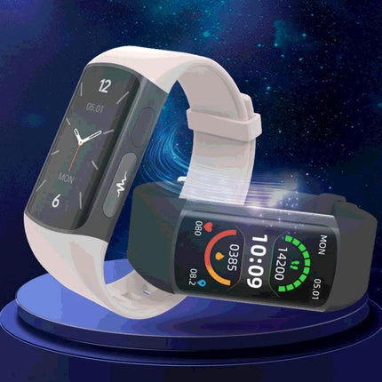SPOVAN Bracelet for Daily Health and Activity Tracking white and black bands showing heart rate, steps, sleep and Bluetooth call display