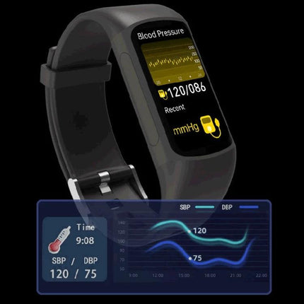 SPOVAN Bracelet for Daily Health and Activity Tracking showing blood pressure, heart rate, steps and sleep monitoring on-screen