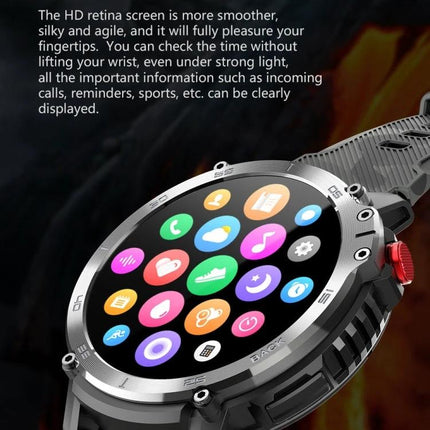 Essential Smart Watch for Everyday Health and Activity Tracking - round touchscreen watch showing colorful app icons, heart rate and activity monitoring features