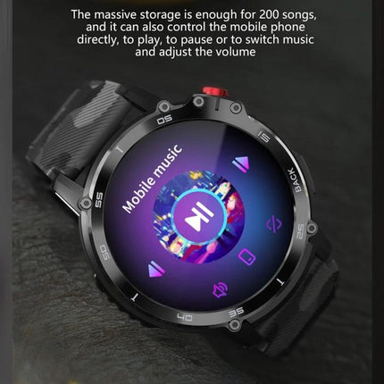 Essential Smart Watch for Everyday Health and Activity Tracking - round smartwatch showing mobile music playback screen and strap