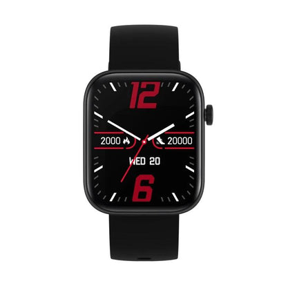 Daily Watch for Fitness Tracking and Health Monitoring - black smartwatch showing steps, heart rate, date and sleek red-black watch face