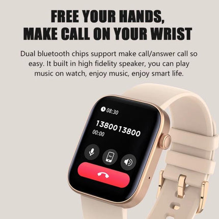 Daily Watch for Fitness Tracking and Health Monitoring showing smartwatch with call screen, Bluetooth calling, heart-rate and step tracking on wrist