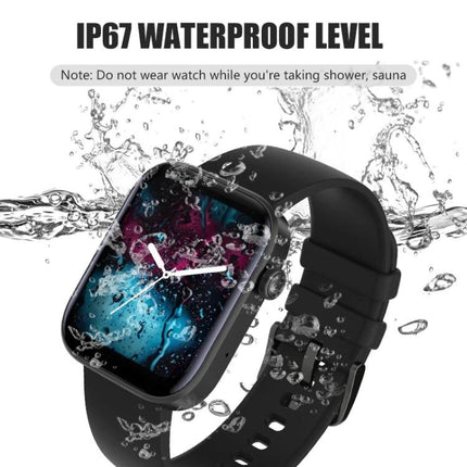 Daily Watch for Fitness Tracking and Health Monitoring showing IP67 waterproof smartwatch with water splashes