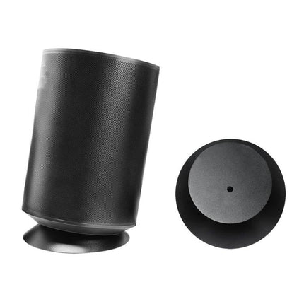 Angled Metal Desktop Stand For Bluetooth Speaker Organizer holding speaker at 10-degree tilt for clearer on-desk audio
