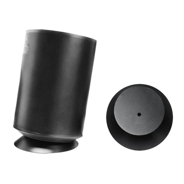 Angled Metal Desktop Stand For Bluetooth Speaker Organizer holding speaker at 10-degree tilt for clearer on-desk audio