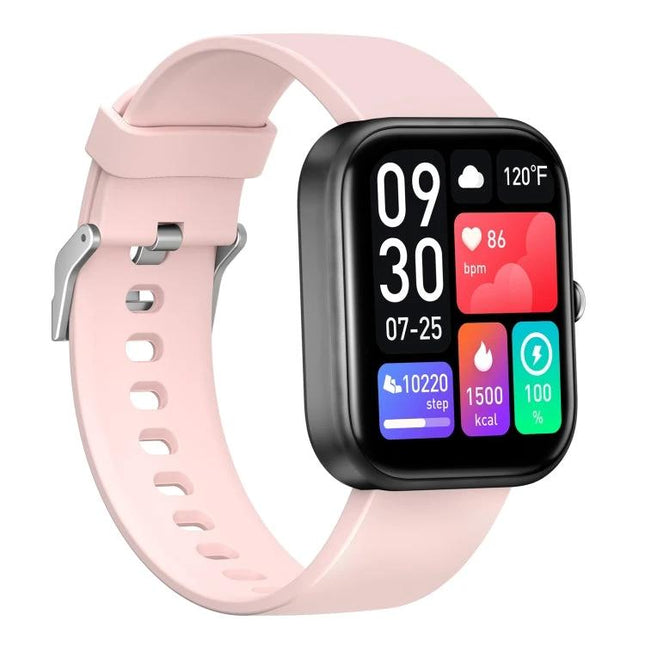 Fitness Smart Watch for Daily Health Monitoring and Activity Tracking - pink smartwatch showing time, heart rate, steps, calories and call notifications