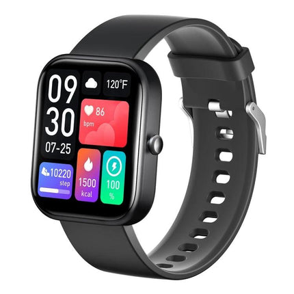 Fitness Smart Watch for Daily Health Monitoring and Activity Tracking - black smartwatch showing heart rate, steps, calories and call notifications