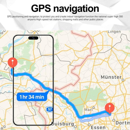 Reliable Smartphone for Everyday Communication and Use showing GPS navigation route on a map with estimated travel time