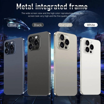 Reliable Smartphone for Everyday Communication and Use featuring four metal-frame phones in Blue, Black, Starlight, and White colors