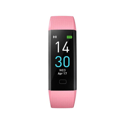 Track Everyday Activities with This Fitness Bracelet - pink activity tracker showing time, date, heart rate and battery