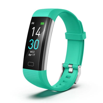 Track Everyday Activities with This Fitness Bracelet - teal activity tracker showing steps, heart rate and sync to phone