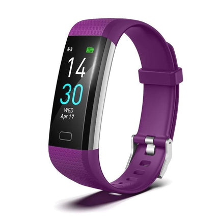 Track Everyday Activities with This Fitness Bracelet - purple fitness tracker showing steps, heart rate and time, syncs to phone for daily activity tracking