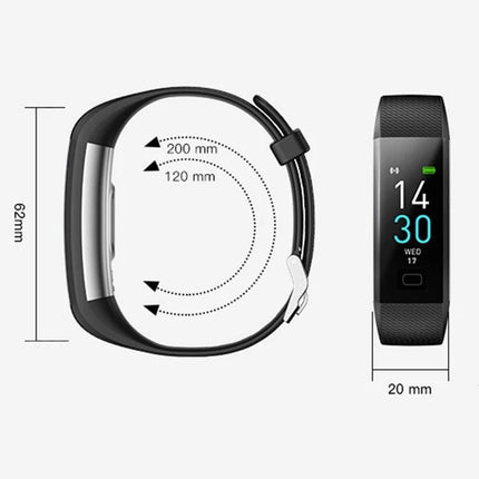 Track Everyday Activities with This Fitness Bracelet - black fitness tracker showing 62mm x 20mm dimensions and adjustable 120–200mm band