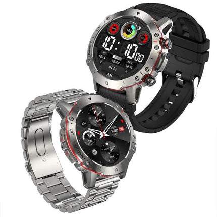 ELF3 Smart Watch for Everyday Health and Activity Tracking - two styles shown: metal bracelet and black sport band, activity and heart-rate displays