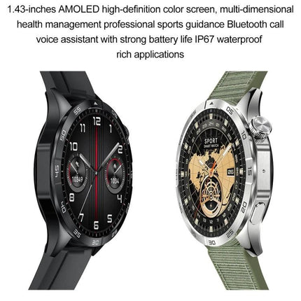 LEMFO Smart Watch for Everyday Wear and Notifications showing two stylish AMOLED round smartwatches with health tracking and Bluetooth call features