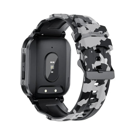 LEMFO Smart Watch for Daily Connectivity and Activity Use - black camo band back view showing heart rate sensor and charging pins