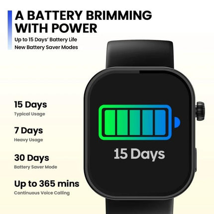 Zeblaze Smart Watch for Everyday Health and Activity Use showing 15 days battery life and battery icon on screen