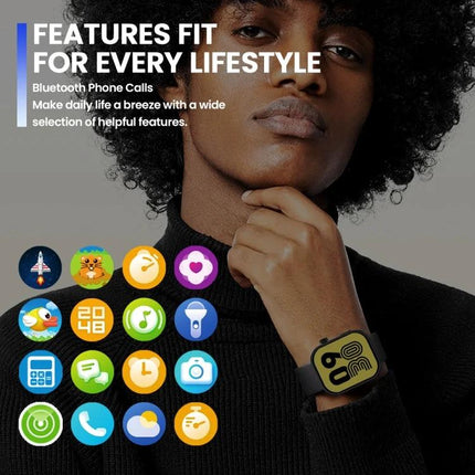Zeblaze Smart Watch for Everyday Health and Activity Use shown on model wrist displaying app icons and health monitoring features