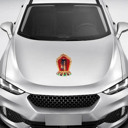 Tibetan Bagua Diagram Self-Adhesive Car Sticker for Smooth Surfaces centered on silver car hood, traditional Tibetan symbol PVC decal