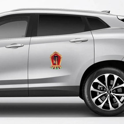 Tibetan Bagua Diagram Self-Adhesive Car Sticker for Smooth Surfaces applied to silver SUV door showing traditional Tibetan design