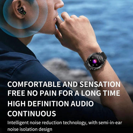 LEMFO Smart Watch for Daily Health Tracking and Connectivity showing wrist heart-rate monitor and built-in earphones for audio and message reminders