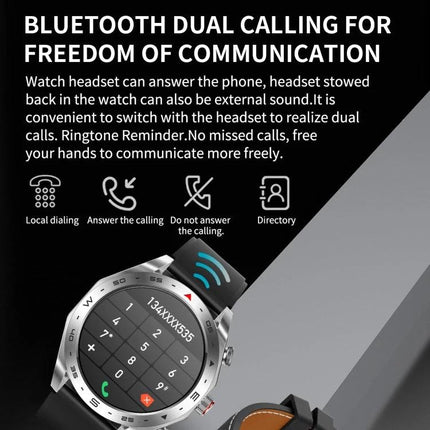 LEMFO Smart Watch for Daily Health Tracking and Connectivity showing Bluetooth dual calling, headset controls and on-screen dial pad