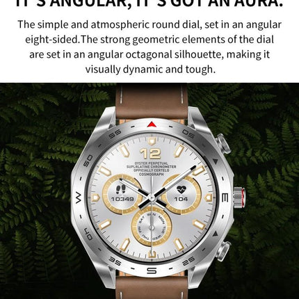 LEMFO Smart Watch for Daily Health Tracking and Connectivity with round dial, octagonal silhouette and leather strap