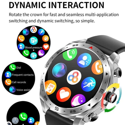 LEMFO Smart Watch for Daily Health Tracking and Connectivity showing app icons, heart rate and call features on round touchscreen